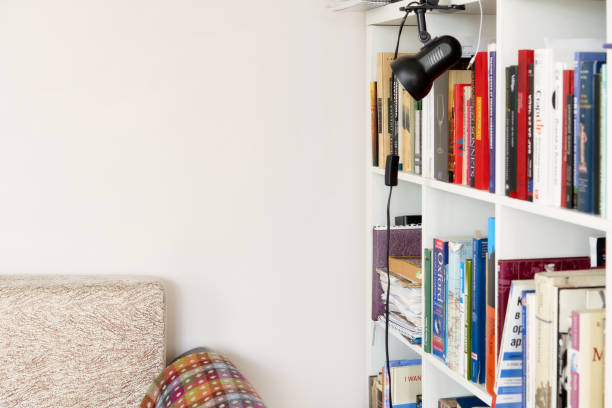 istock Living room interior with comfortable sofa and different books. 1346253771