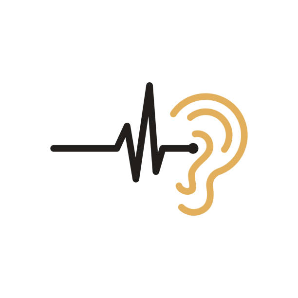 音波、耳のロゴテンプレートデザインを聞く - equipment human ear sound music点のイラスト素材／クリップアート素材／マンガ素材／アイコン素材