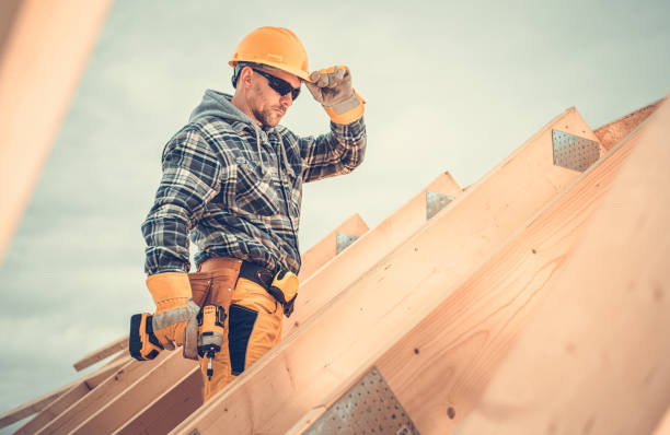 istock Wooden House Roof Beams Assembling 1346257760