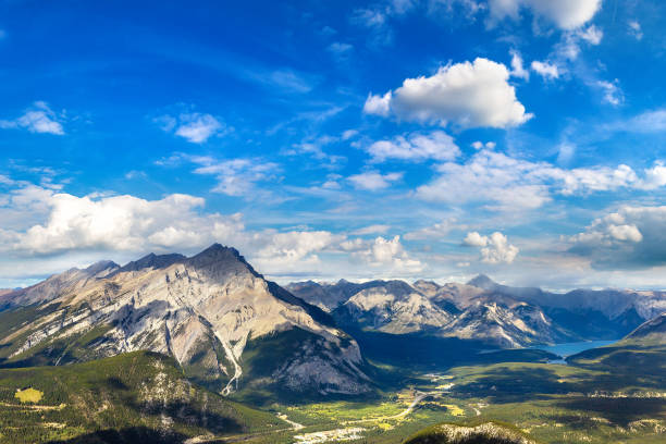 Panoramic aerial view of  Bow Valley in Banff national park, Canadian Rockies