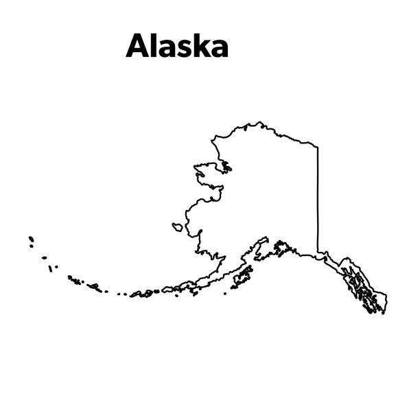 U.S State Map Outline, Alaska USA state map in thin line outline style. The line path is editable and the map is on a transparent background (there is no white shape behind it) alaska us state illustrations stock illustrations