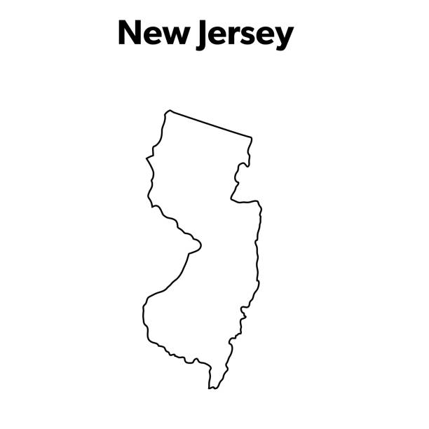 U.S State Map Outline, New Jersey USA state map in thin line outline style. The line path is editable and the map is on a transparent background (there is no white shape behind it) torn paper transparent background stock illustrations