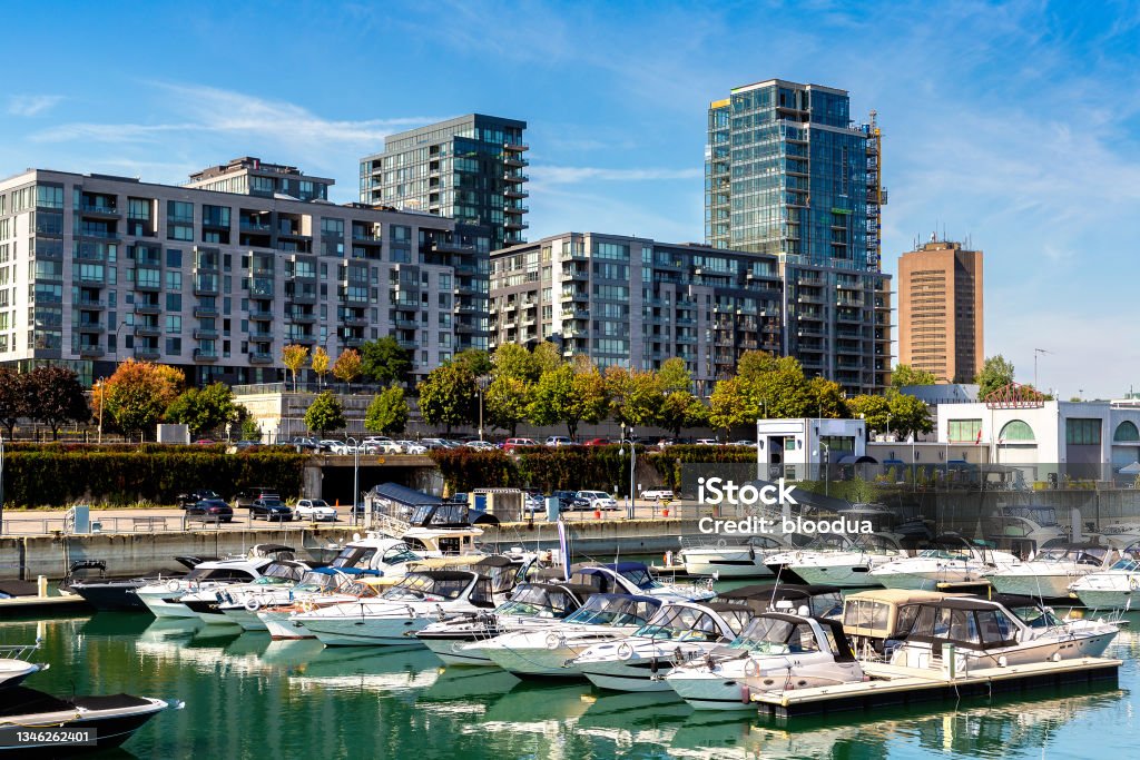 Cityscape of Montreal, Canada Panoramic cityscape of Montreal and Old Port in a sunny day, Quebec, Canada Montréal Stock Photo