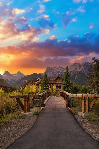 istock Bridge Walkway Through A Mountain Park At Sunrise 1346264121