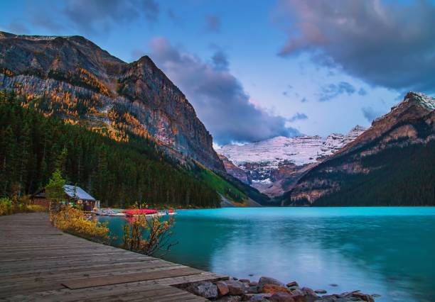 istock Morning Cloudy Sky Over Lake Louise 1346264236