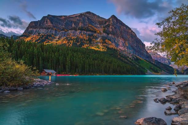 istock Cloudy Fall Morning At Lake Louise 1346264244