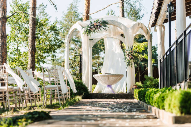 istock Beautiful round wedding arch . Vertical shot. 1346265387