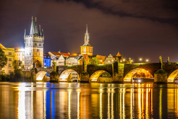 Charles Bridge by night Charles Bridge and Vltava River by night. Prague, Czech Republic charles bridge stock pictures, royalty-free photos & images