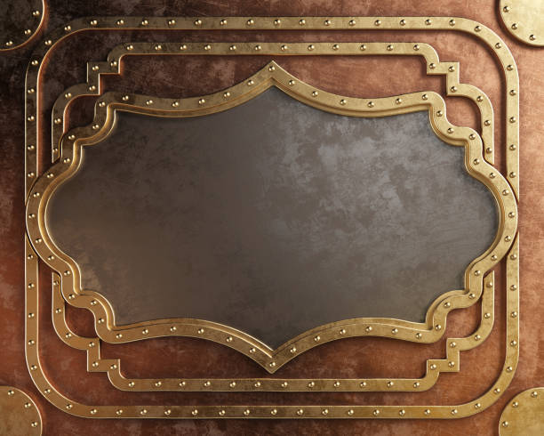 istock Steampunk metal plaque with brass borders. 3d 1346270654