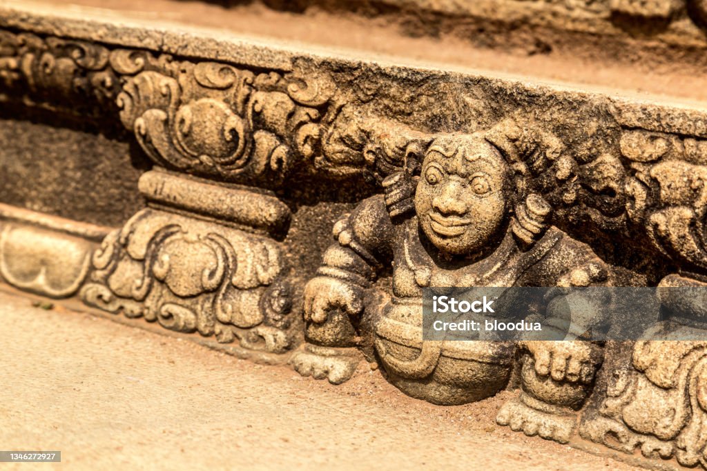 Guardian on stone  in Anuradhapura Guardian carved on the stone steps of temple in Anuradhapura in Sri Lanka Sri Lanka Stock Photo