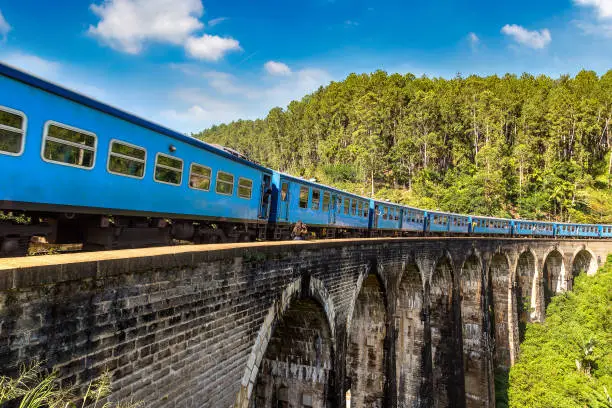 Photo of Train at Nine arch bridge,  Sri Lanka