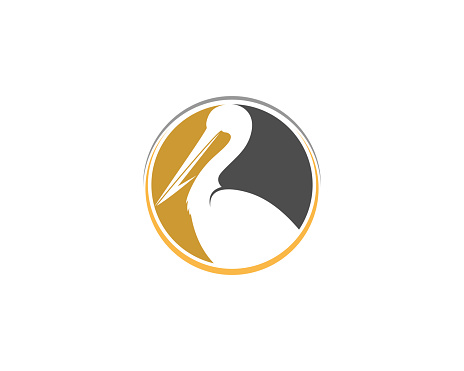 Pelican silhouette in the circle shape logo