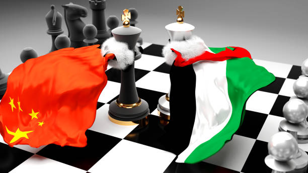 istock China United Arab Emirates crisis, clash, conflict and debate between those two countries that aims at a trade deal or dominance symbolized by a chess game with national flags, 3d illustration 1346279334