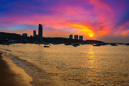 Beautiful sunset at Pattaya beach in Thailand
