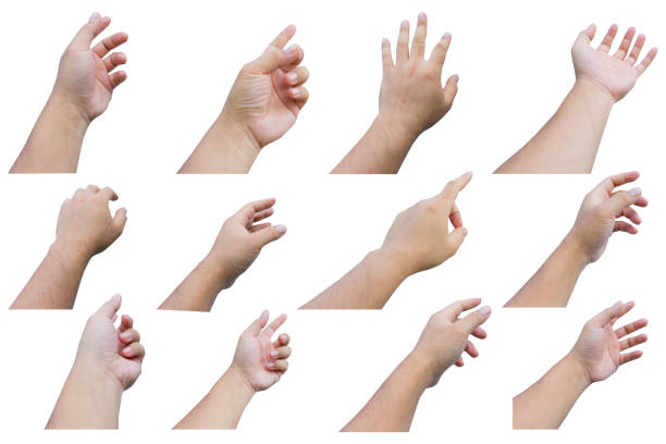 istock Set hand holding something like a bottle or smartphone on white background, hand isolated on white background with clipping path. 1346286359