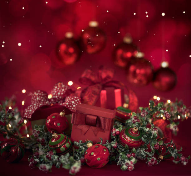 istock Christmas Gifts on a Red Background 1346287195