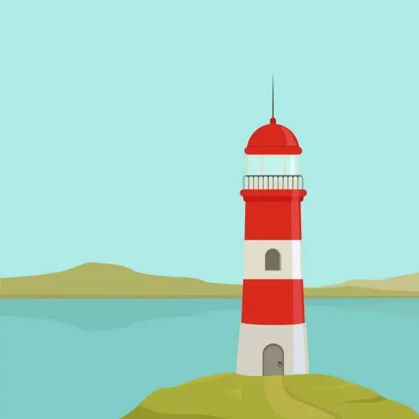 Vector illustration of Red lighthouse.
