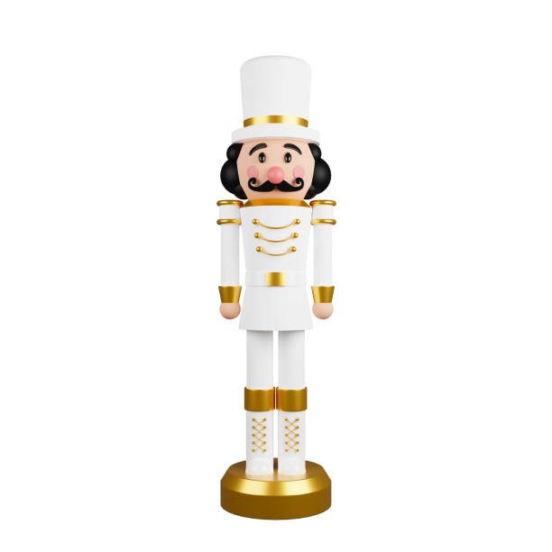 Christmas nutcracker toy soldier traditional figurine isolated on white background with clipping path included. 3d rendering