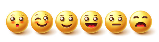 istock Emoji characters vector set. Emoticon 3d character in happy and smiling reactions in yellow face design for emojis facial expression collection. 1346295559