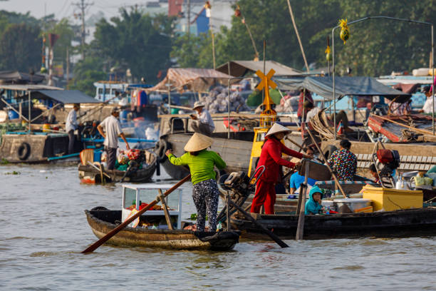 The floating market in the Mekong Delta at Cai Rang in Vietnam stock photo