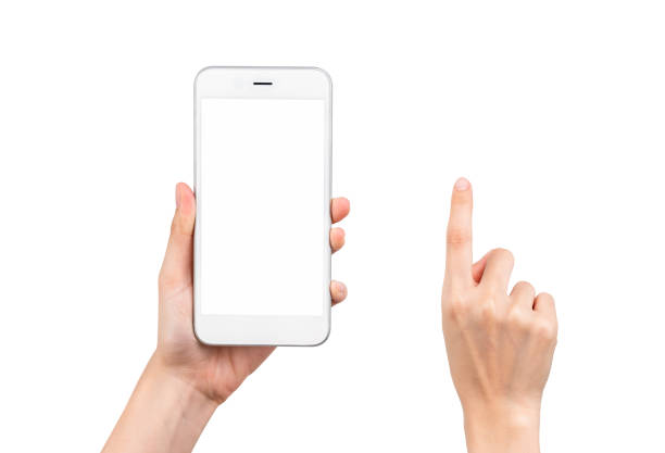 istock Gesture collection of hand holding smartphone with a blank screen, mock-up for application mobile, modern design with clipping path. 1346297626