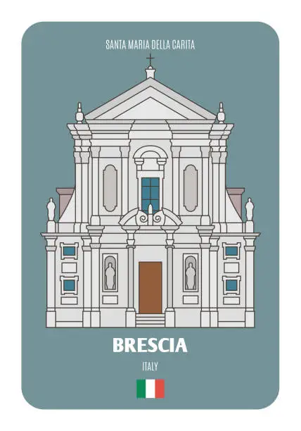 Vector illustration of Chiesa di Santa Maria della Carita in Brescia, Italy. Architectural symbols of European cities