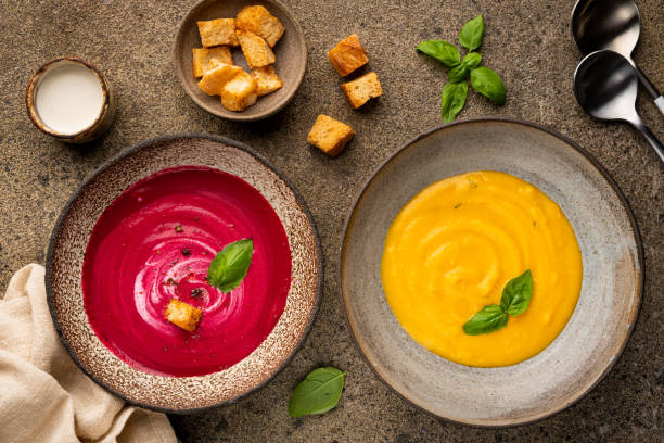 beetroot and pumpkin cream soups