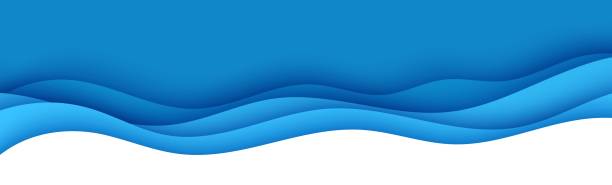 illustrations, cliparts, dessins animés et icônes de bordure ondulée dans un style découpé en papier. fond abstrait 3d avec une couverture moderne découpée en vagues profondes. couches de couleur bleue avec une ombre lisse papercut art. modèle d’environnement origami d’illustration de carte vectori - sea