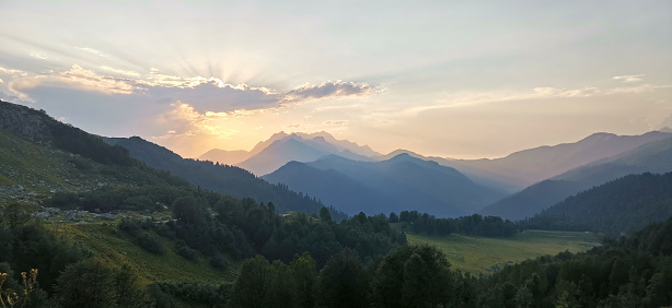 Sunset in the mountains in Abkhazia