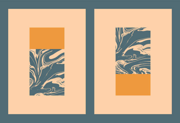 абстрактные геометрические принты с мраморной или эпоксидной текстурой в стиле середины века в зеленых и желтых тонах. минималистичный мо� - marble stock illustrations