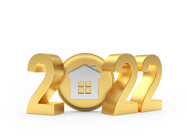 istock Golden number 2022 with house icon. 1346303327