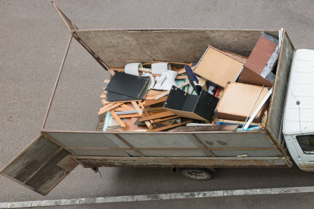 istock Truck with an open body on the loading of solid waste, top view. 1346303944