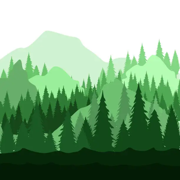 Vector illustration of Silhouette Background Illustration of Tropical Forest and Mountains