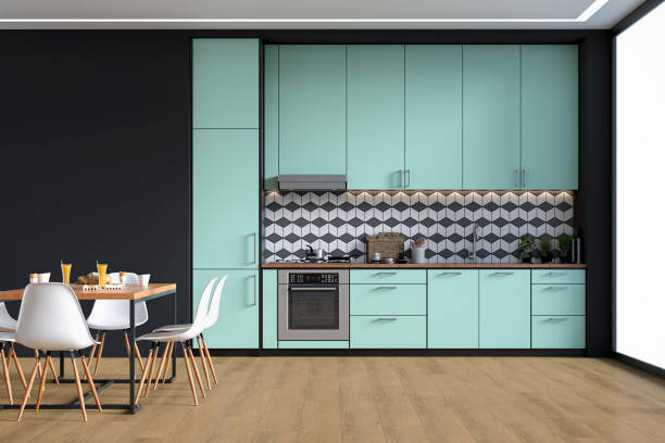 istock Modern kitchen and dining room 70's retro style 1346306097