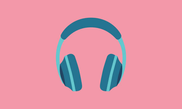Teal wireless headphones Simple, flat vector illustration of teal wireless headphones isolated on a pink background headphones stock illustrations