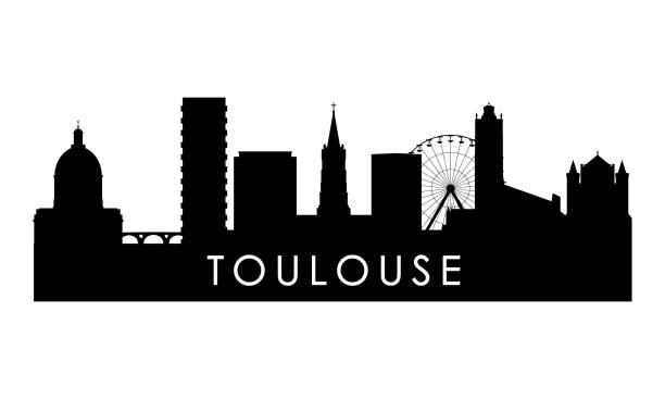 stockillustraties, clipart, cartoons en iconen met toulouse skyline silhouette. black toulouse city design isolated on white background. - toulouse