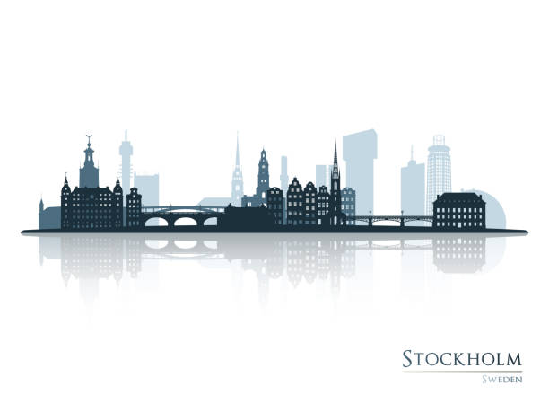 bildbanksillustrationer, clip art samt tecknat material och ikoner med stockholm skyline silhouette with reflection. landscape stockholm, sweden. vector illustration. - stockholm