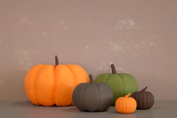 istock Happy Thanksgiving, Pumpkins on Gray Background 1346307169