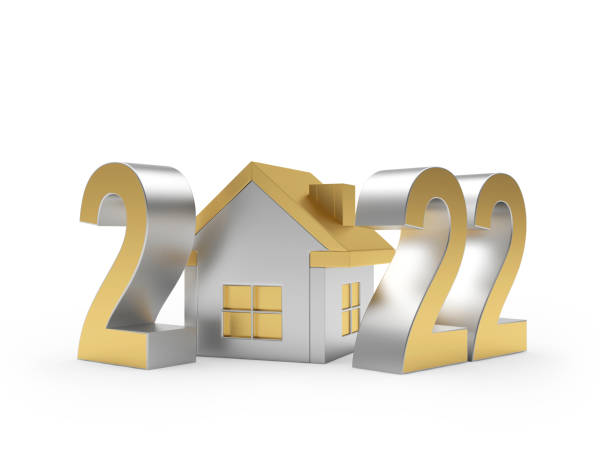 istock Golden number 2022 with house 1346307605