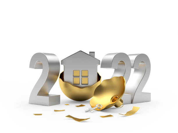 istock Silver number 2022 with a house in a broken Christmas ball. 1346307608