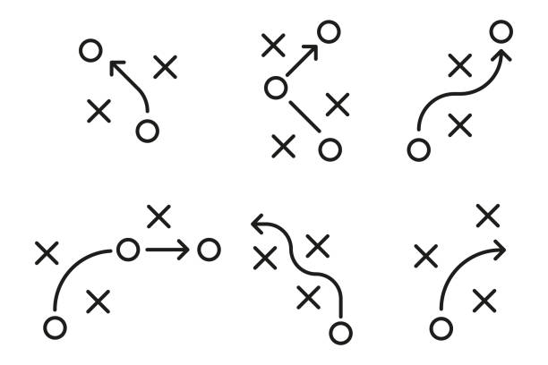 тактические иконки, набор различных стратегических планов. векторная иллюстрация - футбольный мяч stock illustrations