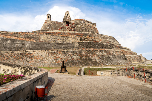 San Felipe de Barajas Castle In Cartagena, Colombia. San Felipe Fort with a Colombian Flag