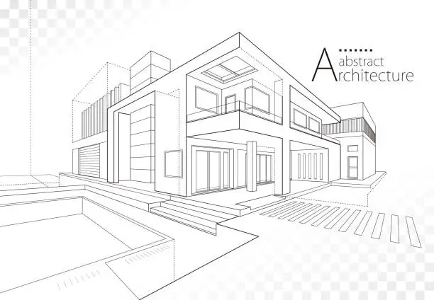 Vector illustration of Abstract Architecture Building Line Drawing.