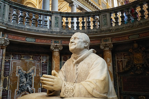 Sculpture of Pope Pius IX in front of the Reliquary of the Holy Crib in the Basilica of Santa Maria Maggiore