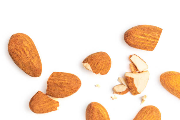 istock Almonds isolated on white background. Top view. Flat lay 1346316754