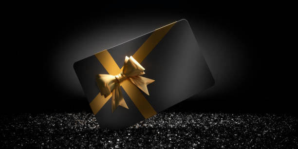 Black Gift Card Black Gift Card on dark Crystals with black Background bow tie photos stock pictures, royalty-free photos & images