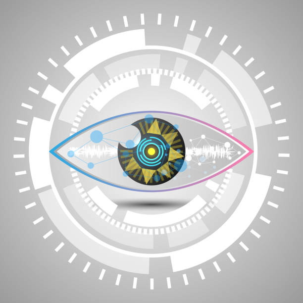 illustrazioni stock, clip art, cartoni animati e icone di tendenza di occhio moderno colorato tecnologia astratta - human eye cartoon looking blue eyes