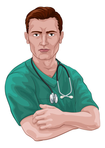 illustrations, cliparts, dessins animés et icônes de infirmière ou médecin en gommage avec stéthoscope - male nurse nurse scrubs white background