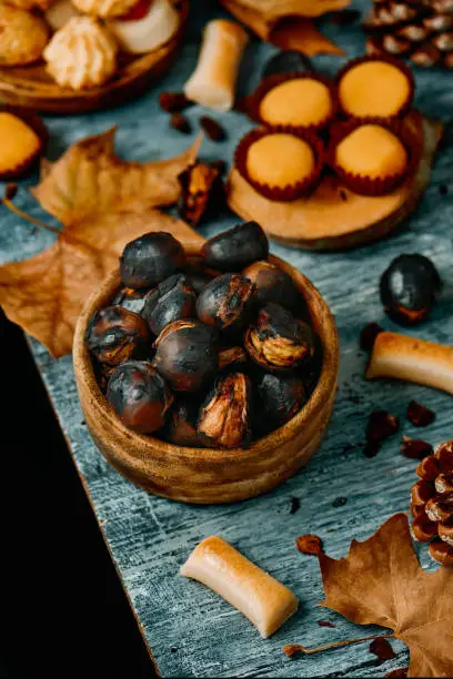 Photo of roasted chestnuts and All Saints Day confections