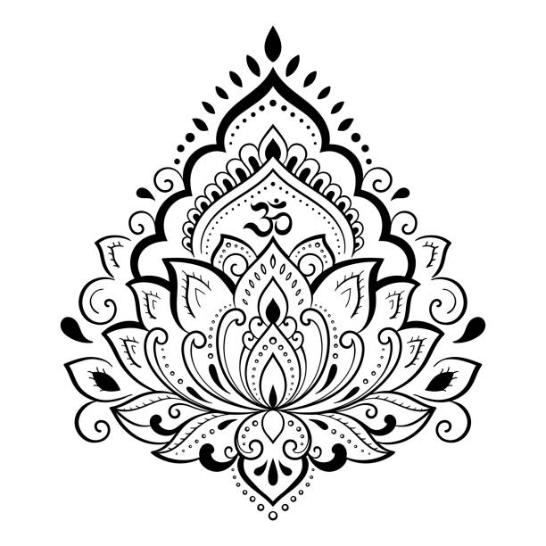 ilustrações de stock, clip art, desenhos animados e ícones de lotus mehndi flower pattern for henna drawing and tattoo. decoration in oriental, indian style. doodle ornament. outline hand draw vector illustration. mantra om symbol. - om mantra